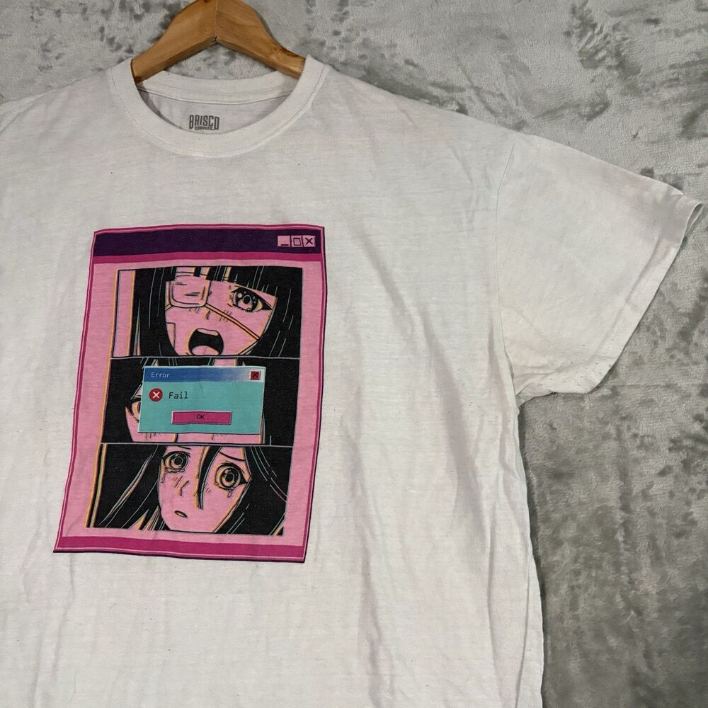 Brisco Brands Anime Girl Fail Error T-Shirt Men's XL Y2K Cybercore Aesthetic